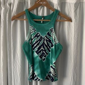 Ribbed Tie-Dye Racerback Tank Top - Teal & Navy